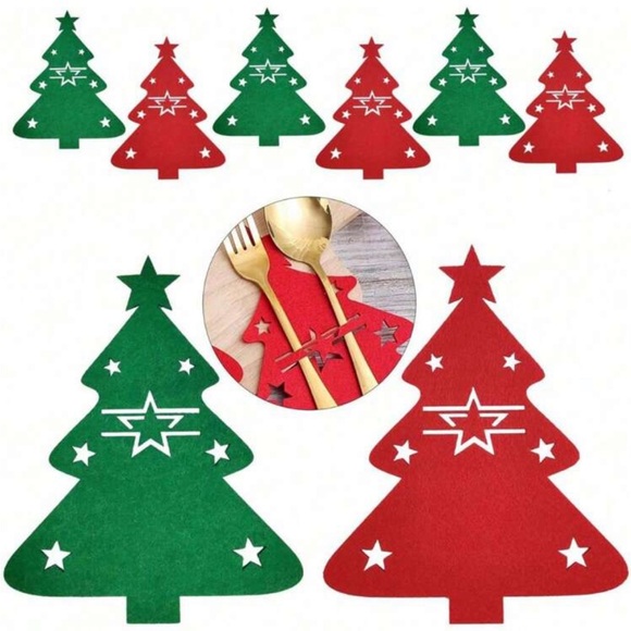 Red Christmas Tree Cutlery Holder 12 Piece - Picture 6 of 7